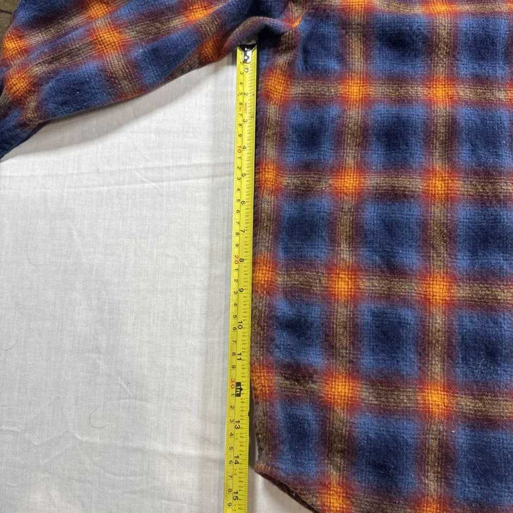 Mens Pendleton Blue Orange Shadow Plaid Trail Shirt Elbow Patch Pad Size Large - Picture 11 of 16